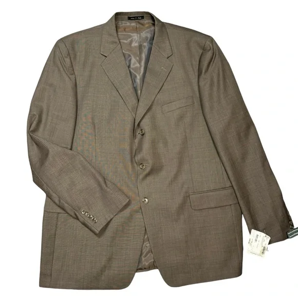 NWT New Perry Ellis Portfolio Wool Brown Blazer Size 48 L